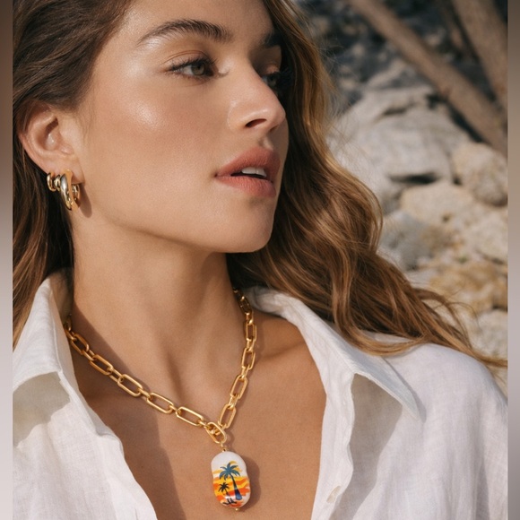 Martha Calvo Jewelry - Martha Calvo 14K Gold Plated Palm Pearl Necklace Paperclip Chain